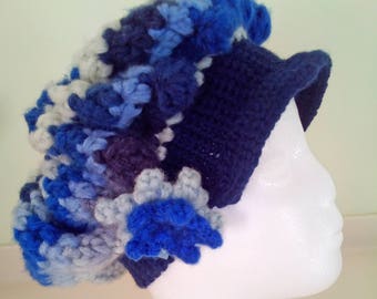 Womens crochet hat, Brimmed hat, Blue, Winter Hat