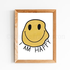 I am happy smiley face digital art print for dorm room/apartment/bathroom/wall decor