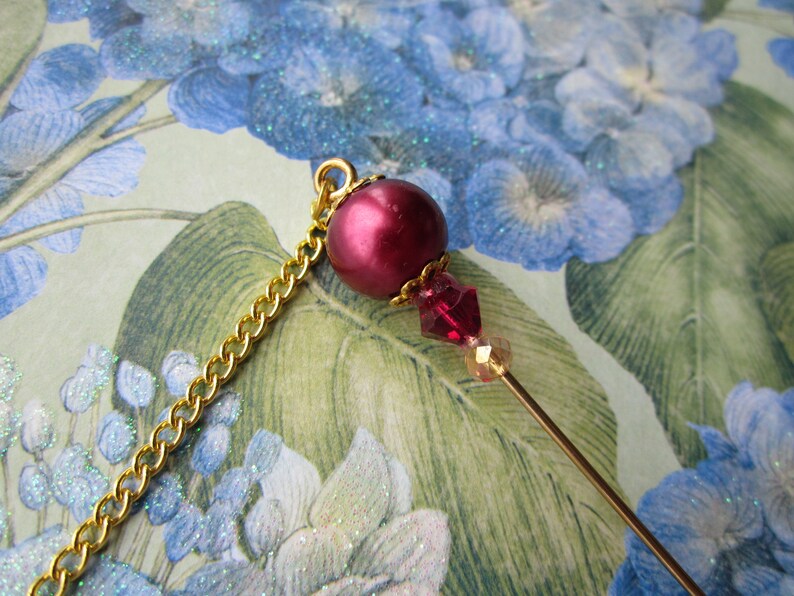 Burgundy Red Pearl and Crystal with Gold Hijab Pin Scarf Pin Hat Pin Brooch