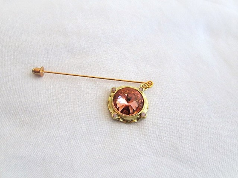 Rose Pink Crystal in Gold Hijab Sarf Hat Pin Brooch