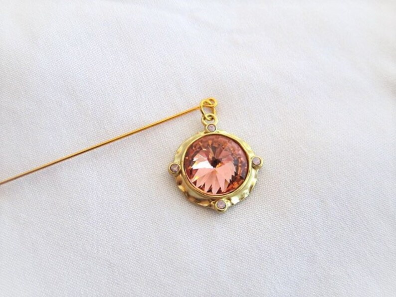 Rose Pink Crystal in Gold Hijab Sarf Hat Pin Brooch