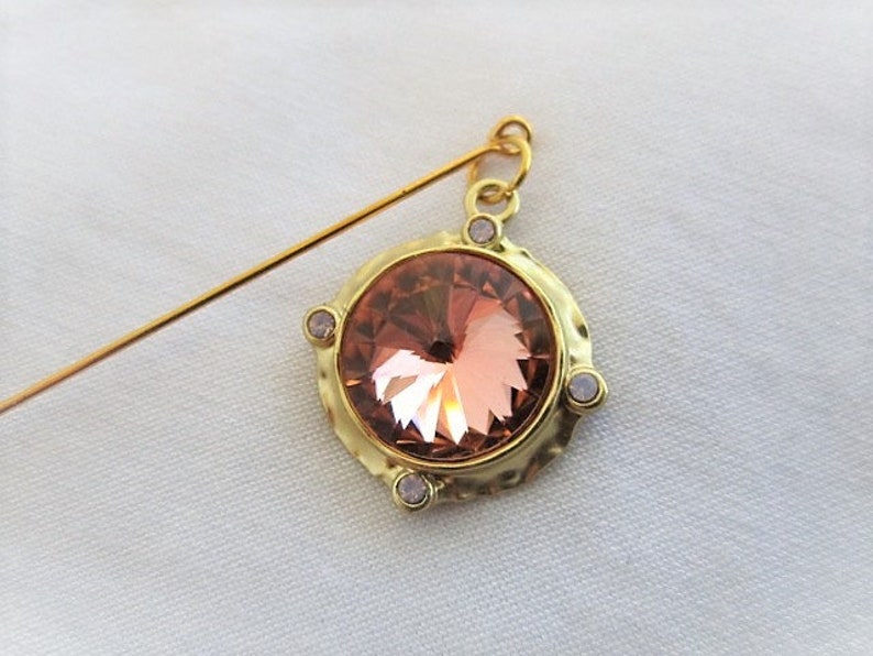 Rose Pink Crystal in Gold Hijab Sarf Hat Pin Brooch