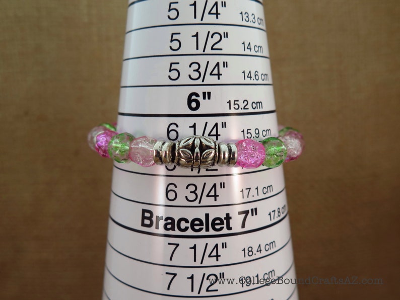 Green /& Pink Crackle Glass Bead Dangle Earrings and Stretch Bracelet Set in Silver FREE SHIPPING!!!