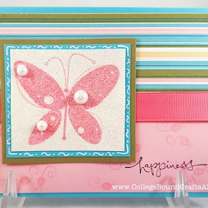 Happiness Glitter Butterfly Hand-Stamped Card #170