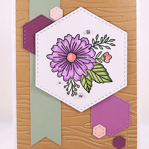 Hexagon Flower Hand-Stamped Card #315