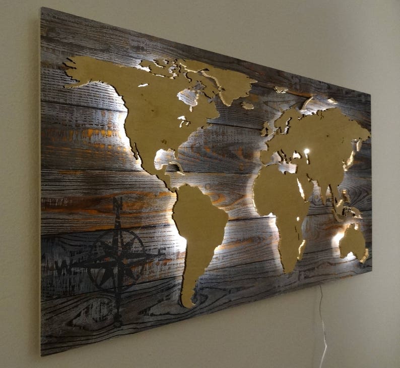 Weltkarte Wandbild Beleuchtet - **Handgefertigte ...