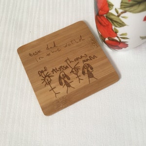 childrens drawing coaster, personalised coaster, daddy gifts, present for mum, mum gifts, present for dad, gift for nanny, Grandparent gift