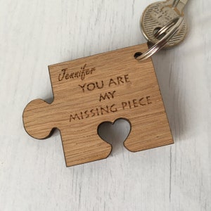 My missing piece keyring, personalised jigsaw keyring, puzzle keyring, Valentines gift keyring, Wooden keyring, 5th anniversary gift