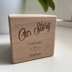 Personalised our story cube, personalised valentine's gift, wedding gift, 5th anniversary gift, gift for him, gift for her, wood anniversary