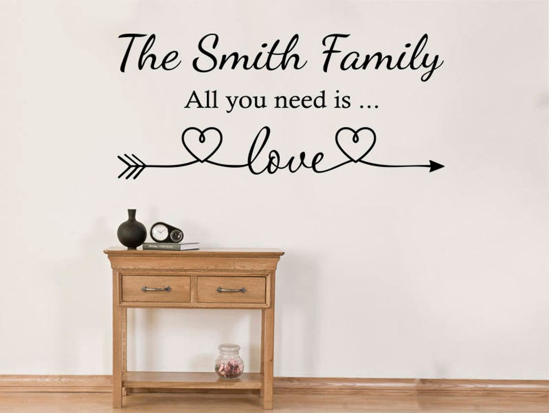 PERSONALISED all You Need is Love Wall Art Sticker, Vinyl Decal, Modern