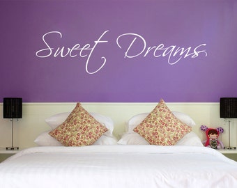 Bedroom Wall Quote  "Sweet Dreams", Wall Art Sticker, Vinyl Decal, Modern Transfer.