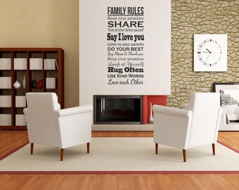 Family Wall Quote -  Family Rules,  Wall Art Sticker, Vinyl Decal, Modern Transfer.