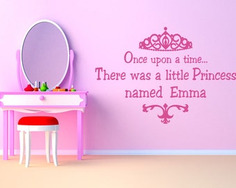 PERSONALISED Princess Wall Sticker, "Once Upon a Time, There Was a Princess Named..." Wall Art Sticker, Transfer.