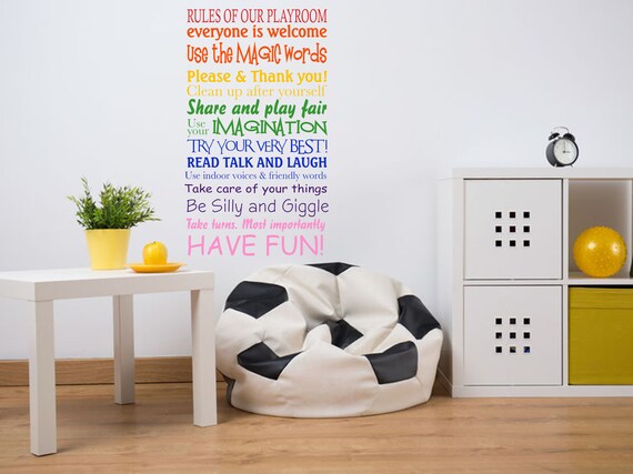 Playroom Quote Wall Decal - "Share Imagine Laugh" Kids Room Vinyl Sticker (8x20 Inch)