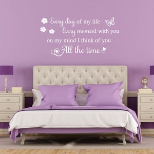 Wall Art Quote &quot;I think of you all the time&quot; Love Relationship Romance Wall Art Sticker, Vinyl Decal, Modern Transfer.