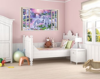 FULL COLOUR Unicorn Wall Art, Modern Transfer, PVC Decal, 3D Window, Sticker