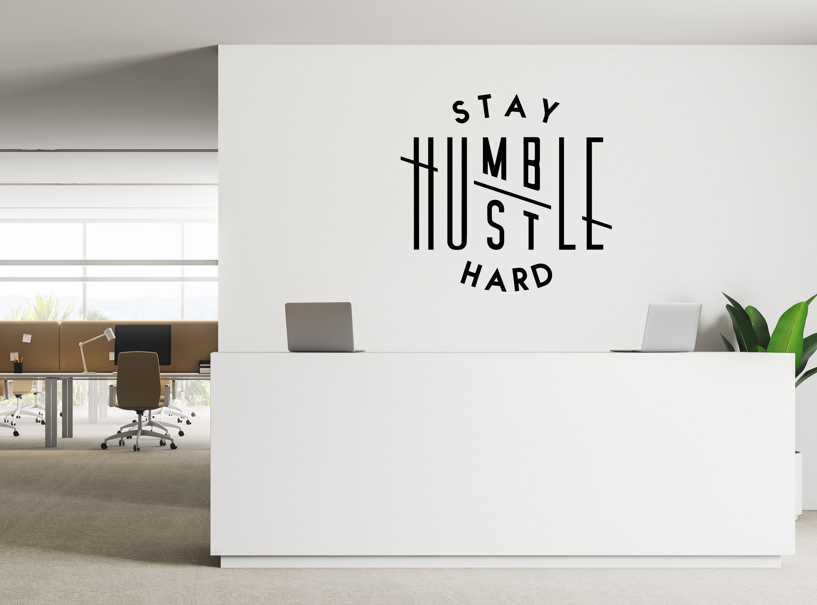 citation murale "restez humble ... autocollant transfert moderne pvc bureau travail entreprise