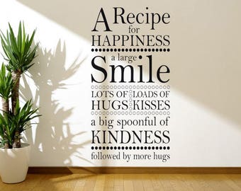 Wall Art Sticker "A Recipe For Happiness.." Wall Quote, Vinyl Modern Transfer