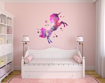 FULL COLOUR Cosmic Unicorn Wall, PVC Decal, Fantasy, Art, 3D Sticker, Modern Transfer, Galaxy, Space, Beautiful, Pegasus, imagination