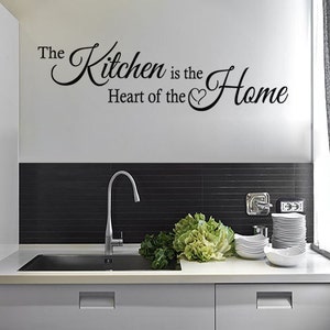 Kitchen Wall Quote, "The Kitchen Is The Heart Of The Home" Wall Art Sticker, Vinyl Decal, Modern Transfer.