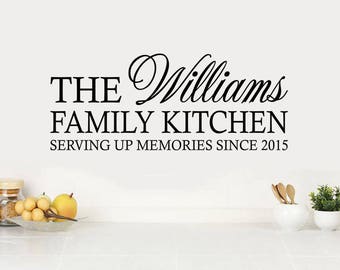 PERSONALISED "Family Kitchen" Wall Art Sticker, Vinyl Decal, Transfer.