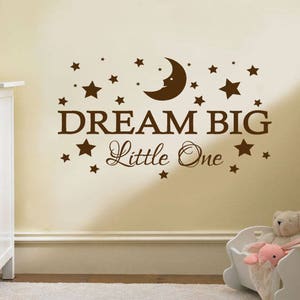 Child&#39;s Wall Quote &quot;Dream Big&quot; with stars and moon detail, wall art sticker, PVC