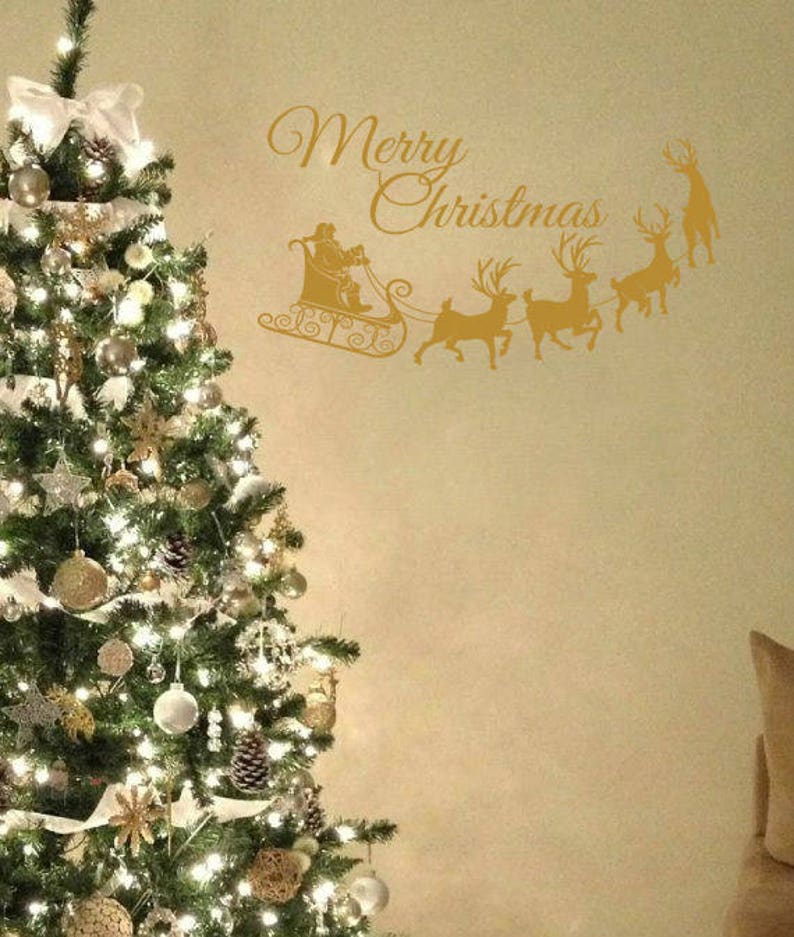 Merry Christmas Wall Art Sticker Modern Transfer Vinyl Etsy