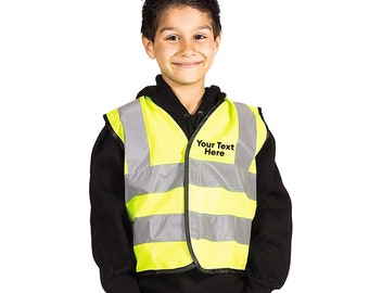 Custom Printed Children's Yellow Hi Vis vest, Any logo, Any Text, Personalised, Customised, Work, Child, Children, Kids, Safety, Education