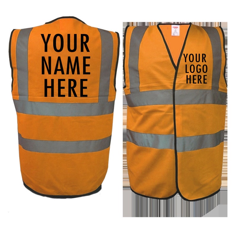 Custom Printed Orange Hi Vis Vest Any Logo Any Text Safety Etsy