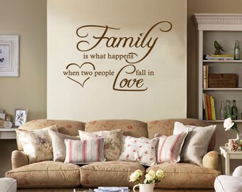 Family Wall Quote "Family Is What Happens When Two People Fall In Love" Wall Art Sticker, Decal, Transfer