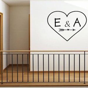 PERSONALISED Heart With Initials, Wall Art Sticker, Modern Transfer, PVC Decal