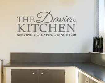 PERSONALISED Family Kitchen Wall Sticker "Serving Good Food Since..", Wall Art Sticker, Modern Vinyl Transfer.