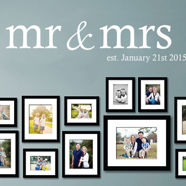 Mr & Mrs Wall Art Sticker, Personalised Date, Modern Transfer, Bedroom Quotes