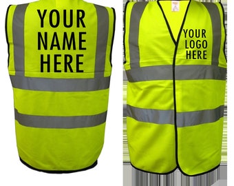 Custom Printed Yellow Hi Vis vest, Any logo, Any Text, Safety, Visibility, Work, Childs, Outdoor, Builder, Building, Cycle