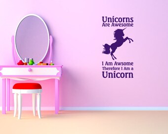 Wall Quote, "Unicorns Are Awesome" Wall Art Sticker, Vinyl Decal, Modern Transfer, Decoration.