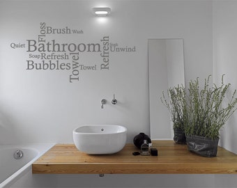 Bathroom Wall Quote - Word Cloud, Wall Art Sticker, Vinyl Decal, Modern Transfer