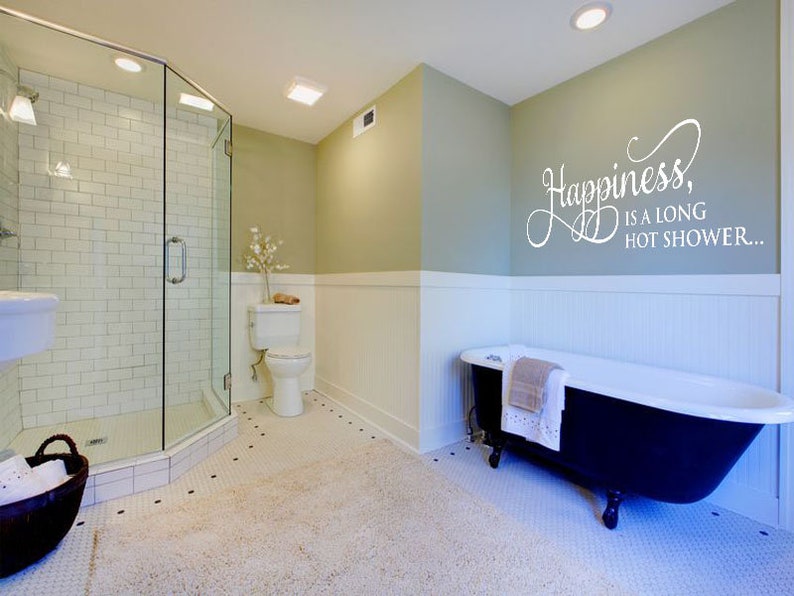 Wall Quote happiness is a Long Hot Shower Bathroom Etsy