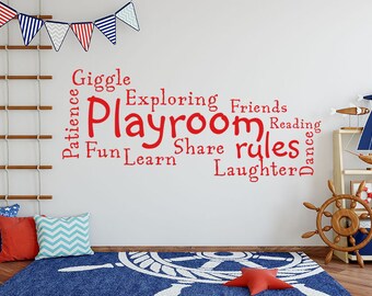 Playroom Rules Wall Art Quote, Decal, Modern Transfer