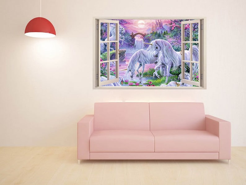 FULL COLOUR Unicorn Wall Art Modern Transfer PVC Decal 3D Etsy UK