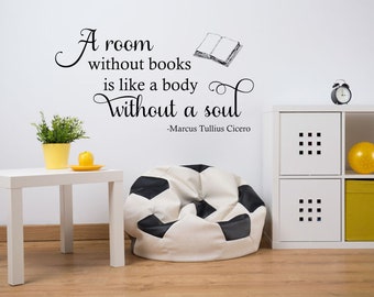 Wall Quote "A room without books..." Author Homely Sticker Sticker Decal Decor Transfer Quote Modern Art Transfer Vinyl Decor Decal
