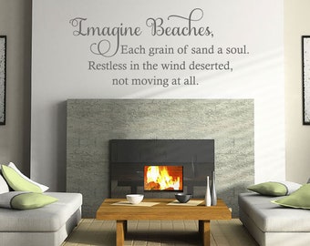 Wall Quote "Imagine beaches…" Poetry Verse Writing Creative Transfer Waterproof Wallpaper Contemporary Decorative Home Accessory