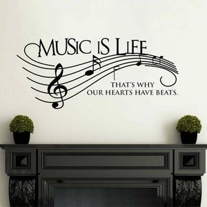 Music Is Life Wall Art Quote, PVC Decal, Wall Art Sticker, Home Decor, Modern Transfer.