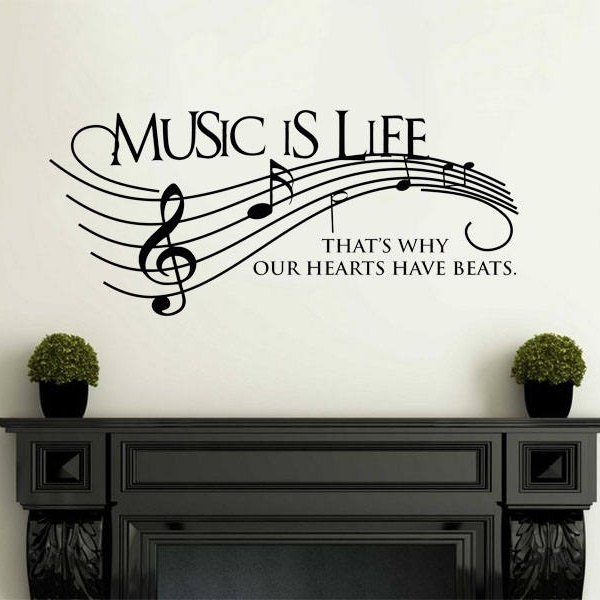 Music Is Life Wall Art Quote, CALCOMANÍA DE PVC, Pegatina de arte de pared, Decoración del hogar, Transferencia moderna.