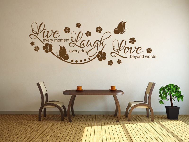 Autocollant Mural Vinyl "Live Laugh Love" Avec étoiles - Déco Maison, Mots Positifs, Neuf