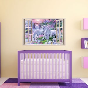 FULL COLOUR Unicorn Wall Art, Modern Transfer, PVC Decal, 3D Window, Sticker, Decor, Decoration, Fantasy, Pegasus, Horse