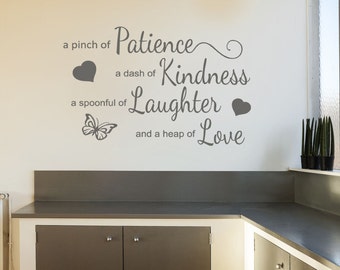 Kitchen Wall Quote &quot; A Pinch of Patience..&quot; Wall Art Sticker, Modern Decal, PVC