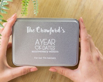 Personalised 10th Tin Wedding Anniversary Box Of Dates. Date night ideas to celebrate your 'Tin-iversary'