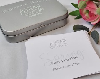 A Year of Dates: Seasons Edition - Personalised Date Cards, perfect Tin Anniversary Present or birthday gift