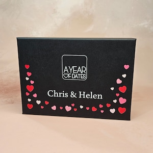 Personalised 12 Monthly Date box from A Year of Dates | The perfect Anniversary gift | Special 1 Year Paper Anniversary present