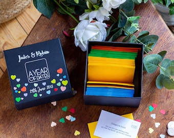 A Year of Dates: Rainbow Edition. Personalised Box of Date night cards, perfect Birthday present or couples Anniversary gift